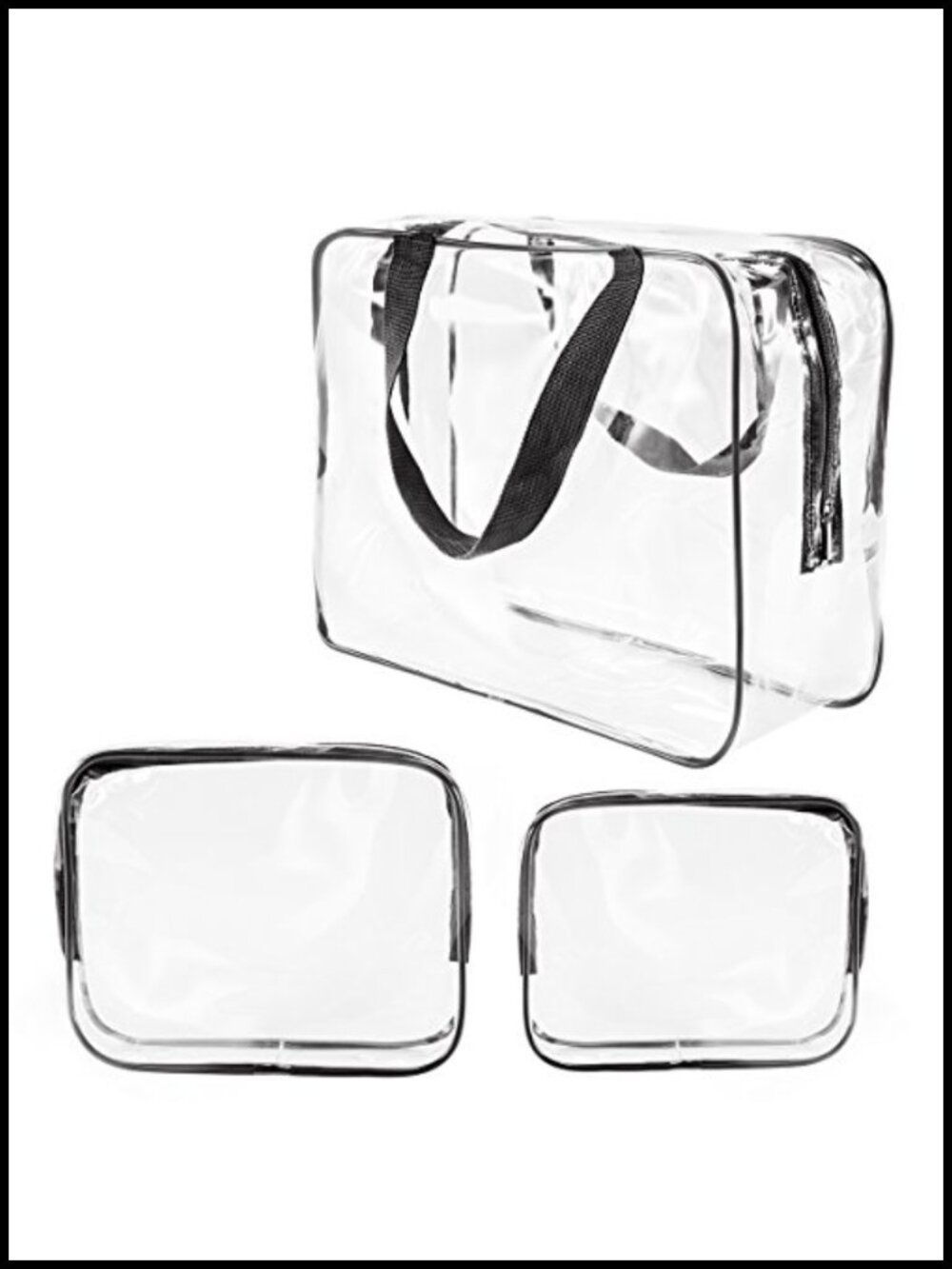 3Pc Clear PVC Travel Toiletry Bag Set Cosmetic Bags w Zipper